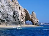 Tour Boat in the Water by El Arco, a Natural Arch at Land's End,Cabo San Lucas, Mexico Photographic Poster Print by Lee Foster, 12x9