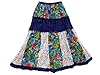 Womans Long Skirt Dark Blue Cotton Printed Crinkle Tiered Boho Skirts