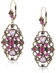 Sorrelli "Pink Orchid" Crystal Detailed Filigree French Wire Gold-Tone Drop Earrings