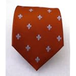 100% Silk Woven Rust Fleur de Lis Tie