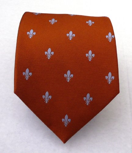 100% Silk Woven Rust Fleur de Lis Tie