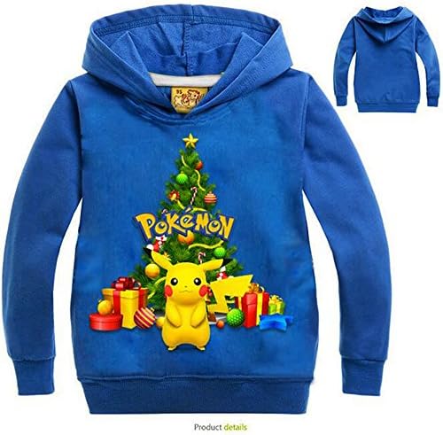 Unisex Children Christams Pokemon Long Sleeves T Shirt Hoodie (6T, blue)