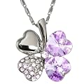 18k Gold Plated Swarovski Crystal Four Leaf Clover Cubic Zirconia Pendant Necklace - Amethyst Purple