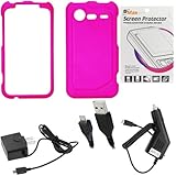 GTMax Hot Pink Rubber Hard Snap On Plastic Protector Cover Case + Clear LCD ....