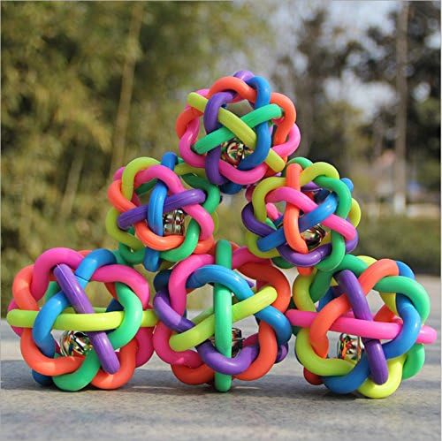 Kommii Colorful Bell Ball Pet Toy Sound Toys TPR Bite Resistant Rubber Chew Toys Molar Rubber Weave Ball (7.5cm)