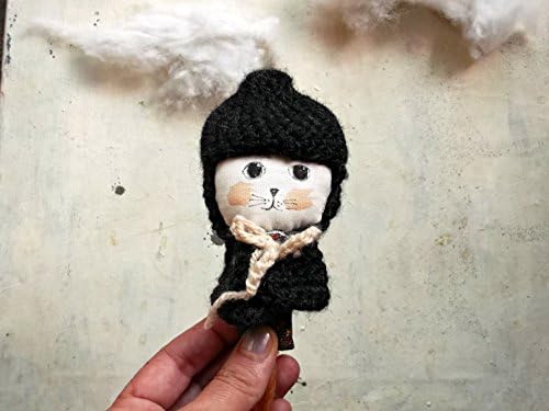 cat figurine with black coat figurine - tiny stuffed pet - decor for pet lovers - handmade kitty doll