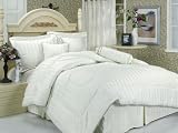 7Pcs Queen Ivory Stripe Bed in a Bag Comforter Set