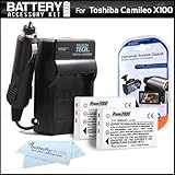 2 Pack Battery And Charger Kit For Toshiba Camileo X100 Full-HD Camcorder Includes 2 Extended (1850Mah) Replacement PX1657 Batteries + Ac/Dc Travel Charger + LCD Screen Protectors + MicroFiber Cleaning Cloth