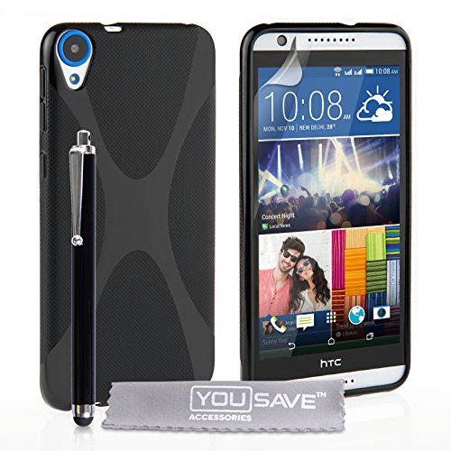Yousave Accessories HTC Desire 820 Case Black Silicone X-Line Cover With Stylus Pen