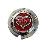 Designer Collection Embossed Mirrored Purse Hook/hanger, Red Rhinestone Hearts
