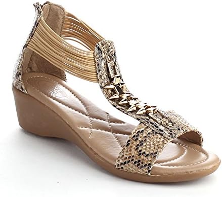 BOLARO DW5850 Women's Open Toe Animal Skin Print Wedge Sandals, Color:CAMEL, Size:10