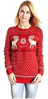 V28&reg; Women's Christmas Reindeer Snowflakes Sweater Pullover