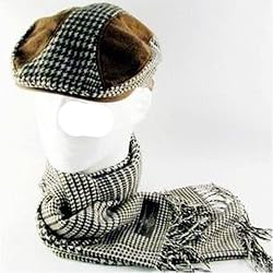 New Plaid Junior Newsboy Cabbie Hat Scarf 12x72 Set Brown Small Medium