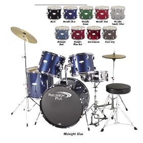 Percussion Plus Deluxe Beginner 5-Piece Drum Set w  Cymbals and Throne - Metallic Smoky Silver by 