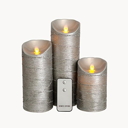 5''/7''/9'' Inch LED Flameless Candles, Silver Colored Wax and Amber Yellow Flame, Pack of 3 Battery Operated Electric Candle for Votive, Christmas, Parties