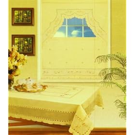 297 Artex Cut Work Emboidery 72x90 Table Cloth and 3pcs Kitchen Curtain Set by Bed In A Bag