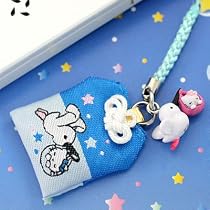ハローキティ こうのとりキティお守り根付ストラップ(子宝/ブルー×ピンク)