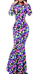 Sexy Long Sleeves Mermaid Stretchy Houndstooth Print Polyester/Spandex Bodycon Dress/Maxi Dress 