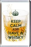 from YummyGrandmummy KEEP CALM and HAVE A WHISKY Fridge Magnet printed on an image of a crystal glass of whisky. A unique gift for a Whisky Lover.