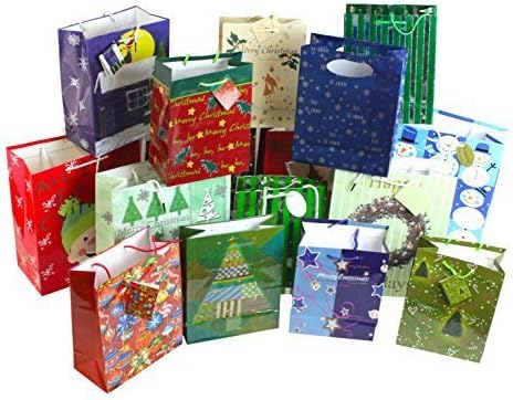 KEYWEST Christmas Gift Bags, Assorted Styles, 16-Count