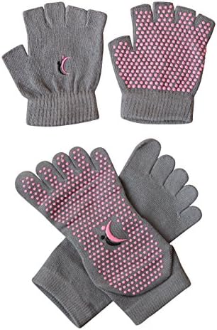 Yoga Pilates Socks and Gloves Set, Cotton Non Slip Toe Socks, 90 days MONEY BACK Guarantee by Koyto Sports
