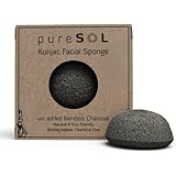 Konjac Sponge - Activated Charcoal - Facial Sponge, 100% Natural Sponge, Eco-Friendly - Gentle Exfoliating Sponge, Deep Cleansing, Improved Skin Texture - Konjac Facial Cleansing Sponge - Natural Beauty Products -Free of Chemicals, Parabens, Sulphates, Fragrances & Coloring. Good for Sensitive Skin, Hypoallergenic - Cruelty Free, Vegan, Biodegradable, Naturally Sustainable - 100% Money Back Guarantee