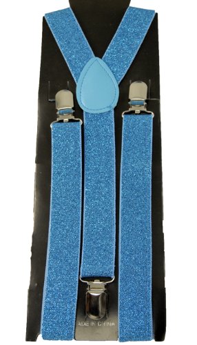 Men's Unisex Clip-on Braces Elastic &quot;Sky Blue&quot; Glitter Suspender Y-shape Ajustable