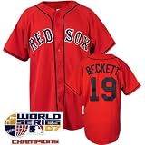 Josh Beckett #19 Red Sox 2007 World Series Champions Red Stitched Adult Replica Jersey at Majestic