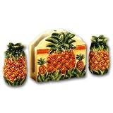 Ceramic Pineapple 3 Piece Table Top Set of Salt Pepper Napkin Holder