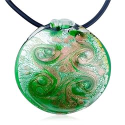 Pugster Golden Green Round Murano Glass Pendant Necklace