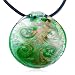 Pugster Golden Green Round Murano Glass Pendant Necklace