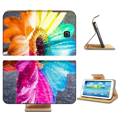 Rainbow Daisy Flower Rain Drops Samsung Galaxy Tab 3 7.0 Flip Case Stand Magnetic Cover Open Ports Customized Made to Order Support Ready Premium Deluxe Pu Leather 7 12/16 Inch (190mm) X 5 5/8 Inch (117mm) X 11/16 Inch (17mm) MSD Galaxy Tab3 Cases Tab_7.0 three Accessories Graphic Background Covers Designed Model Folio Sleeve HD Template Designed Wallpaper Photo Jacket Wifi 16gb 32gb 64gb Luxury Protector