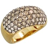 14k Gold Matte Finish Ladies' Dome Diamond Ring w/ Rhodium Accent, w/ 2.73 Carats Brilliant Cut White & Fancy Brown Diamonds, 1/2 in. (12mm) wide
