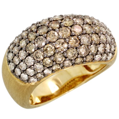 14k Gold Matte Finish Ladies' Dome Diamond Ring w/ Rhodium Accent, w/ 2.73 Carats Brilliant Cut White & Fancy Brown Diamonds, 1/2 in. (12mm) wide
