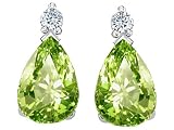 2.36 cts Genuine 8x6mm Peridot and Diamond Earrings - 14kt White or Yellow Gold