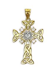 10k Two-Tone Gold Celtic Knot Trinity Cross Diamond Pendant