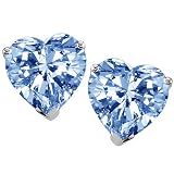 3.00 cttw 14K White Gold Plated 925 Sterling Silver Heart Created Aquamarine Earring Studs