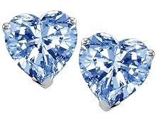 3.00 cttw 14K White Gold Plated 925 Sterling Silver Heart Created Aquamarine Earring Studs