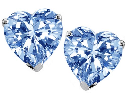 :3.00 cttw 14K White Gold Plated 925 Sterling Silver Heart Created Aquamarine Earring Studs