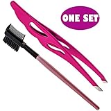 Epique Beauty Eyebrow Tweezers Slant Tip and Eyelash Removal Tool, Free Bonus Eyebrows Comb Pink, Great for Shaping, Facial Hair Removal Kit, Splinters, Ingrown Hair Treatment for Men and Women