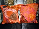 Review mogulinterior.com  / 2 Orange Tribal Embroidered India Sari Toss Pillow Cushion Covers