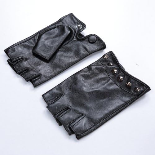 Cyrilus Men's Driving lampskin Fingerless Leather Gloves Police Style 2 Color CYM7758