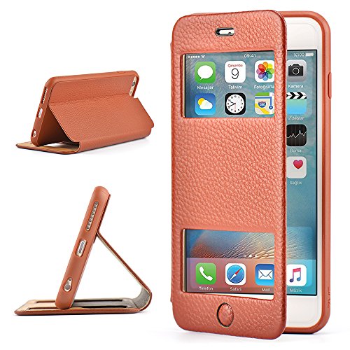 iPhone 6 plus flip case,iPhone 6 plus leather cover,ZVE® Iphone 6 Plus Slim Stand w Window Open Protective Case Cover for Apple iPhone 6/6s plus 5.5 brown