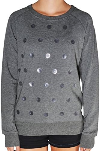 KershLadies' Long Sleeve Embellished Top-Charcoal Dot Pattern