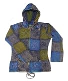 Vintage Bohemian / Hippie Patchwork Hoodie Blue Jacket Nepal Extra Large Size
