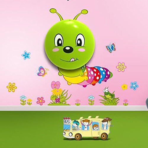 HOCN DIY 3D Wallpaper Novelty Cartoon Wall Stickers Home Room Decor Decoration LED Night Light Lamp for Kids' Bedroom (Caterpillar)