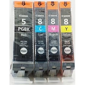 4 Pack Genuine Canon Brand. PGI-5 Large Black + CLI-8 Cyan Magenta Yellow. Sealed from Canon Factory.