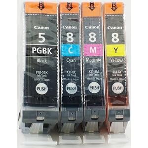 4 Pack Canon PGI-5 Black + 3 CLI-8 Cyan Magenta Yellow Ink Set