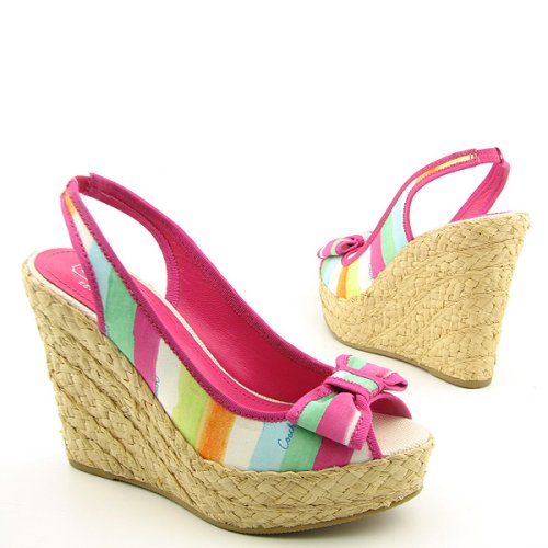 Hot Pink Coach Grace Stripe Wedge Sandals Shoes