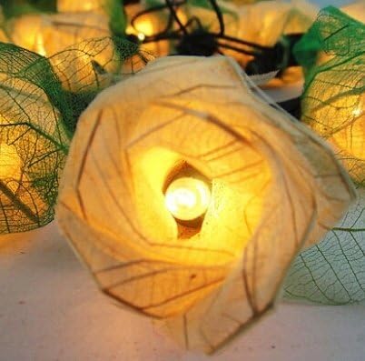 Thai Vintage Handmade White Rose Flower Fairy String Lights Party Patio Floral Decor 3.5m.